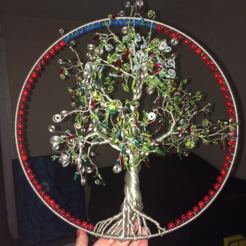 Mobile arbre de vie-cuivre étamé et perle de verre-620 euros