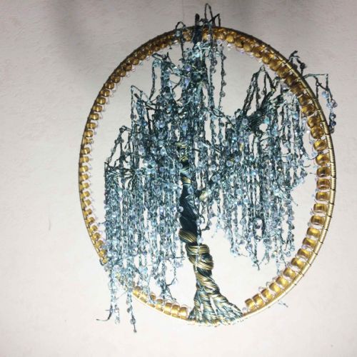 Saule pleureur. Laiton, cuivre, nylon, perles de christal et verre-700 euros