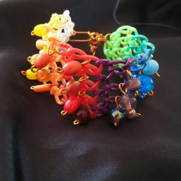 Bracelet scoubi-perles de verre, cuivre verni, scoubidous-28 euros-envoi possible