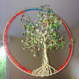 Mobile arbre de vie-cuivre étamé et perle de verre-620 euros