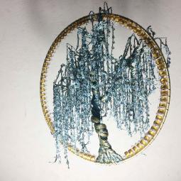 Saule pleureur. Laiton, cuivre, nylon, perles de christal et verre-700 euros